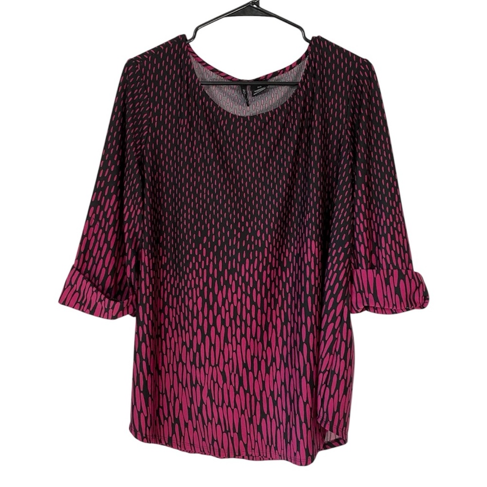 New Directions Patterned Cuffed Sleeve Blouse Top